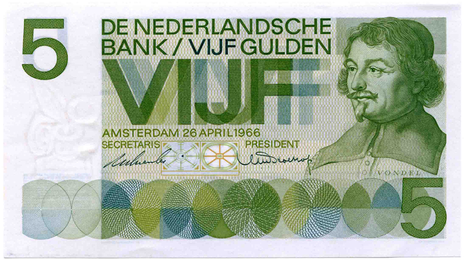 Achterkant van biljet Vondel I f 5 (1966)