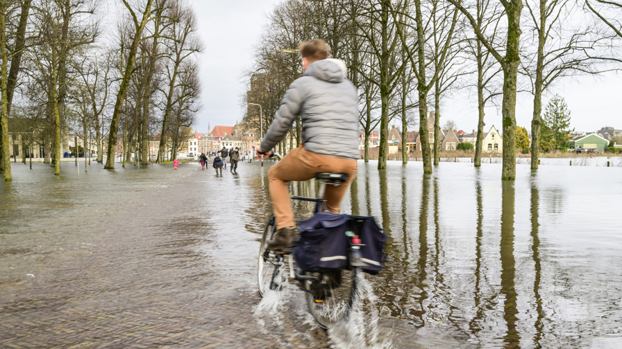 Hoog water van rivier de Ijsel in Deventer
