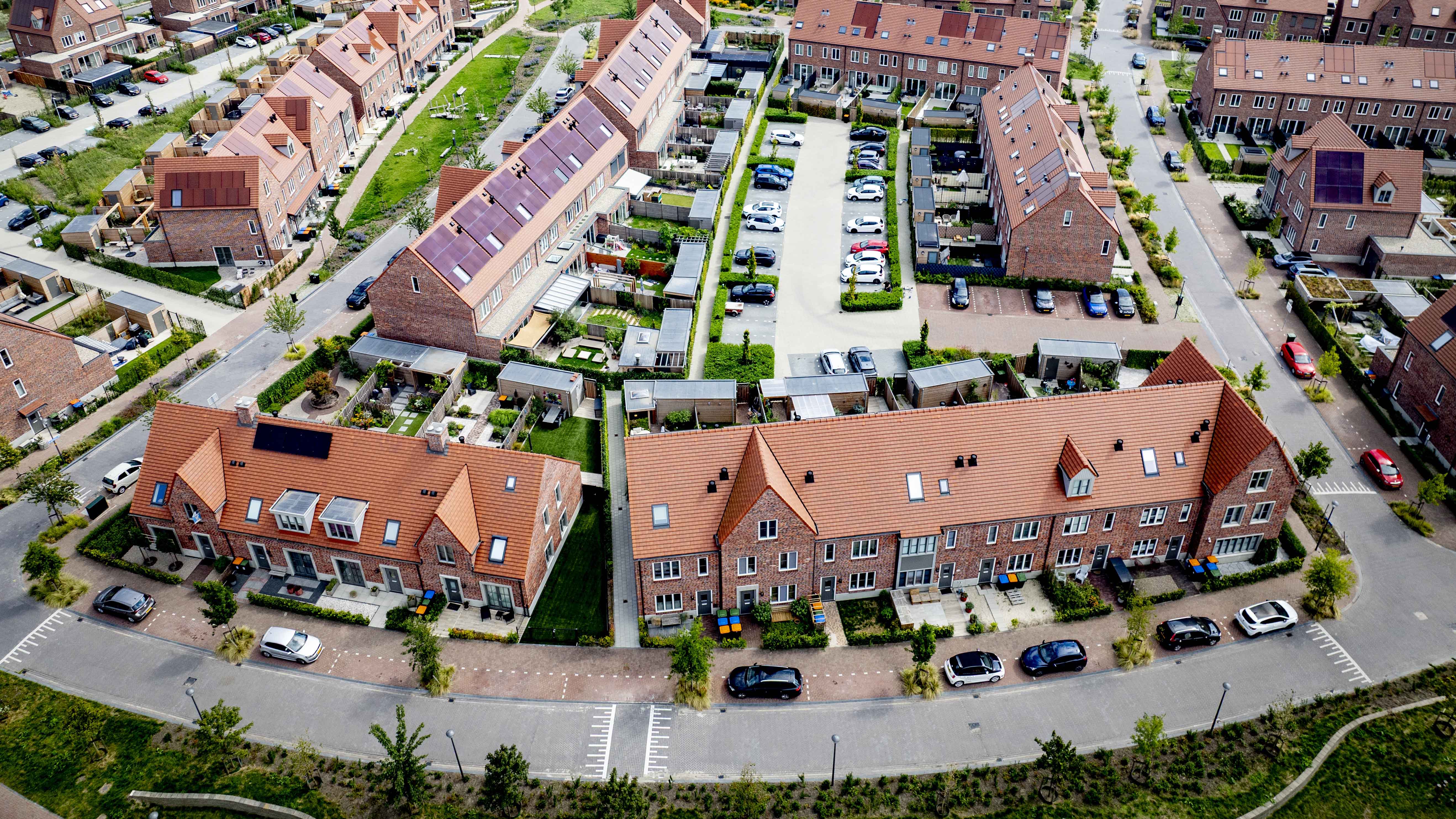 Luchtfoto van een woonwijk.