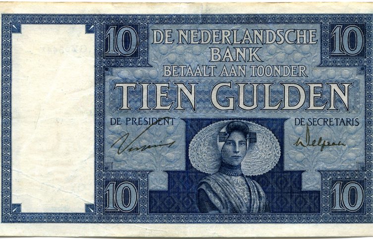 Een biljet van 10 gulden met als afbeelding een zeeuwse vrouw in Zuid-Bevelandse klederdracht, 24 juni 1931