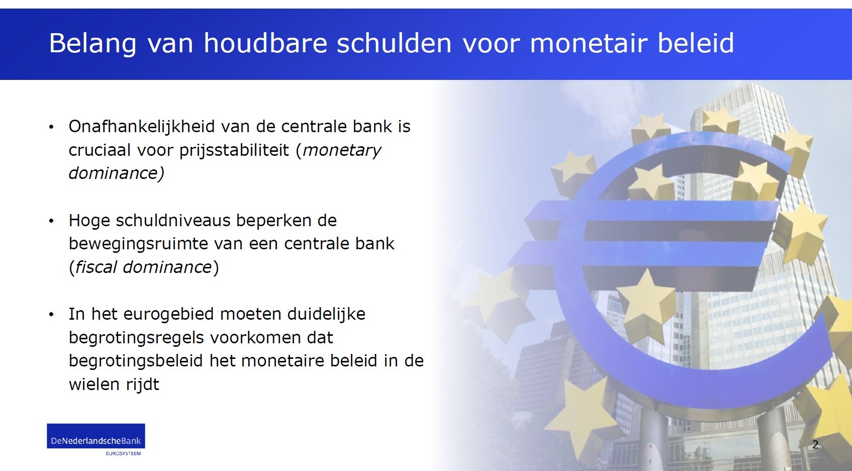 Belang van houdbare schulden voor monetair beleid