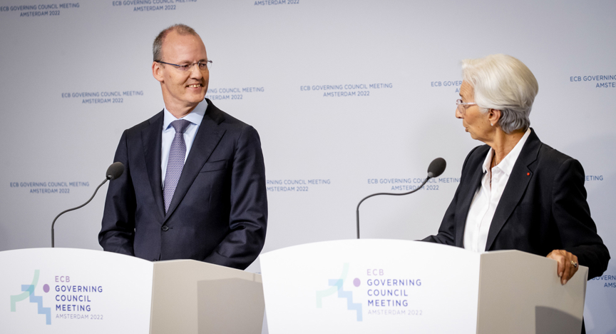 Klaas Knot en president Christine Lagarde van de ECB 