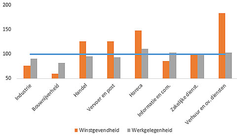 Figuur 2: Arbeidsinkomensruimte vooral in op het binnenland georiënteerde bedrijfstakken