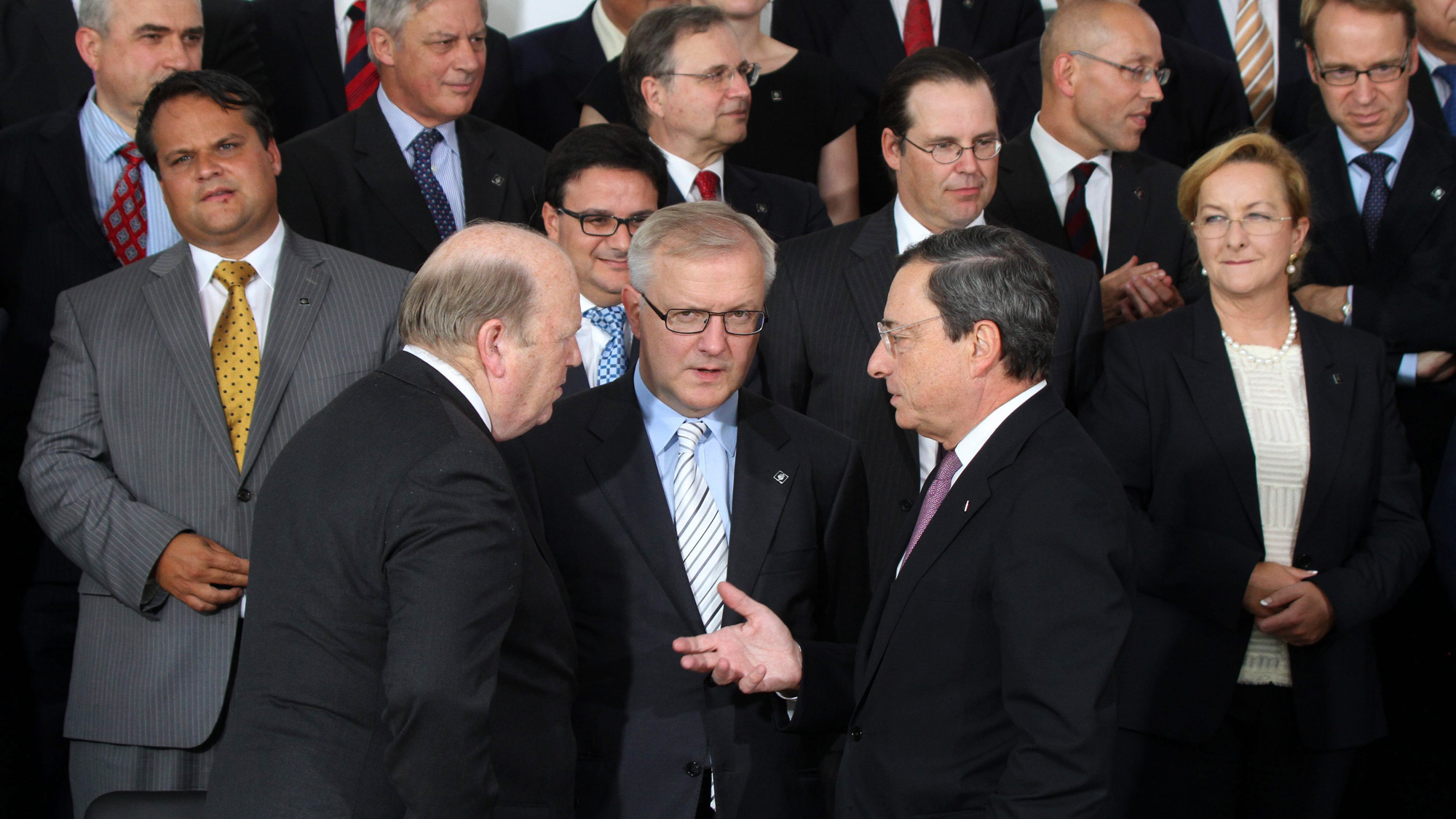 Mario Draghi tijdens de vergadering van de Raad Economische en Financiële Zaken van de Europese Unie (ECOFIN) op 14 september 2012