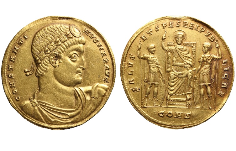Negen solidi, 330 na Chr., goud