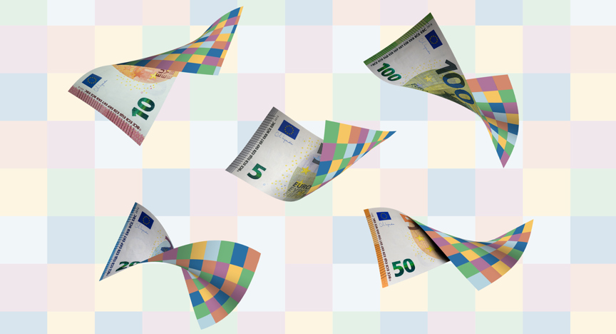Een animatie van Eurobankbiljetten