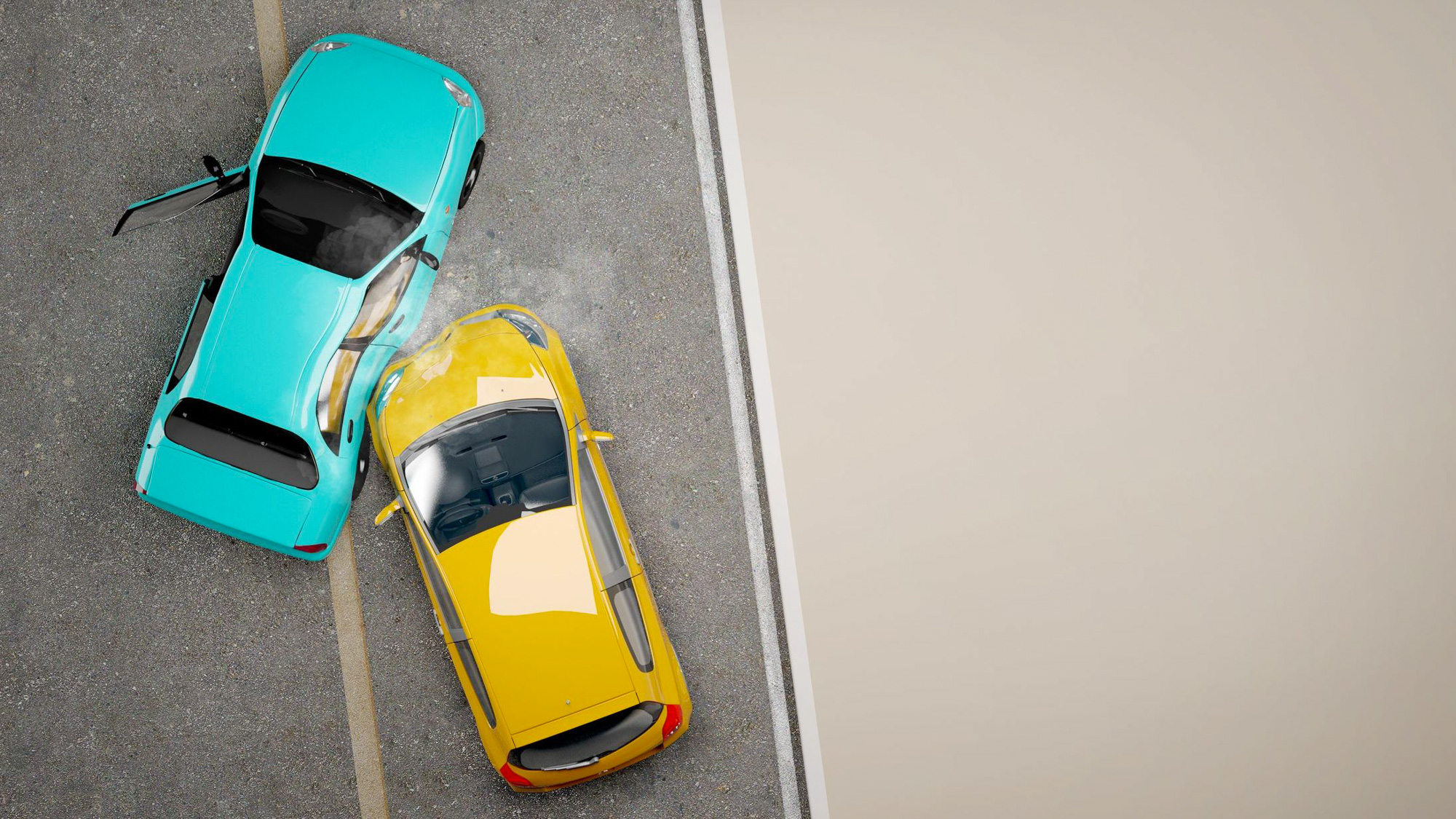 Render van ongeluk tussen twee auto’s.